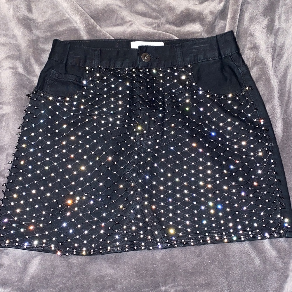 Pistola Black Denim Diamanté Mini Skirt